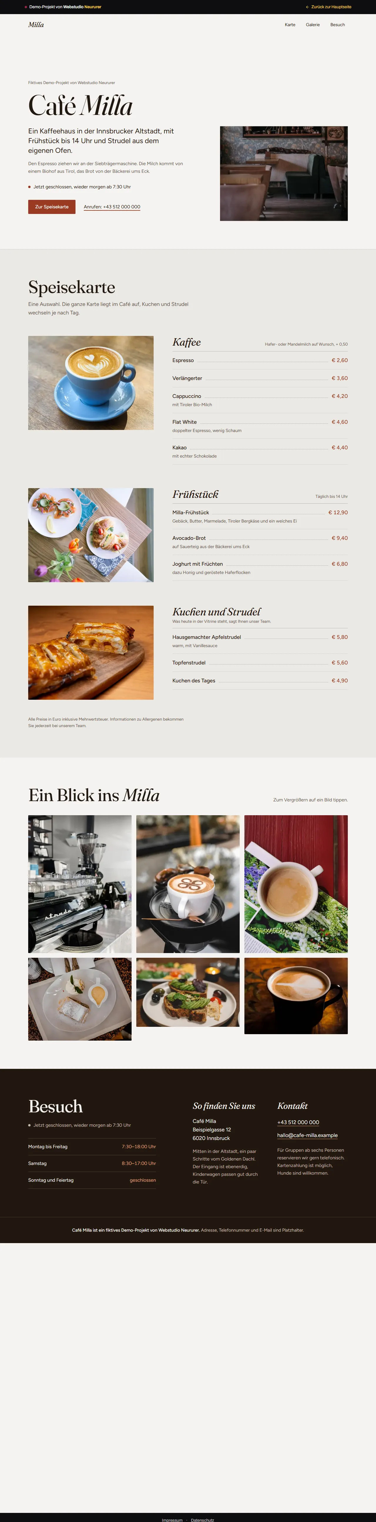 Fiktives Beispiel: Café Milla
